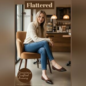 Flattered Studio Sz 6 Luxurious Suede & Croc-Embossed Brown Pointed Ballet Flats